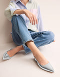 Cut Out Slingback Flat-Silver Leather