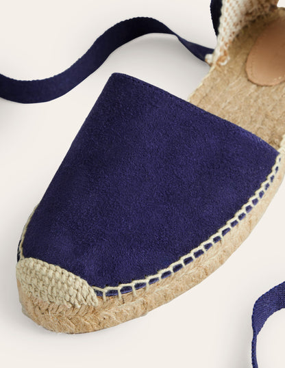 Ankle Tie Flat Espadrilles-Navy suede-4