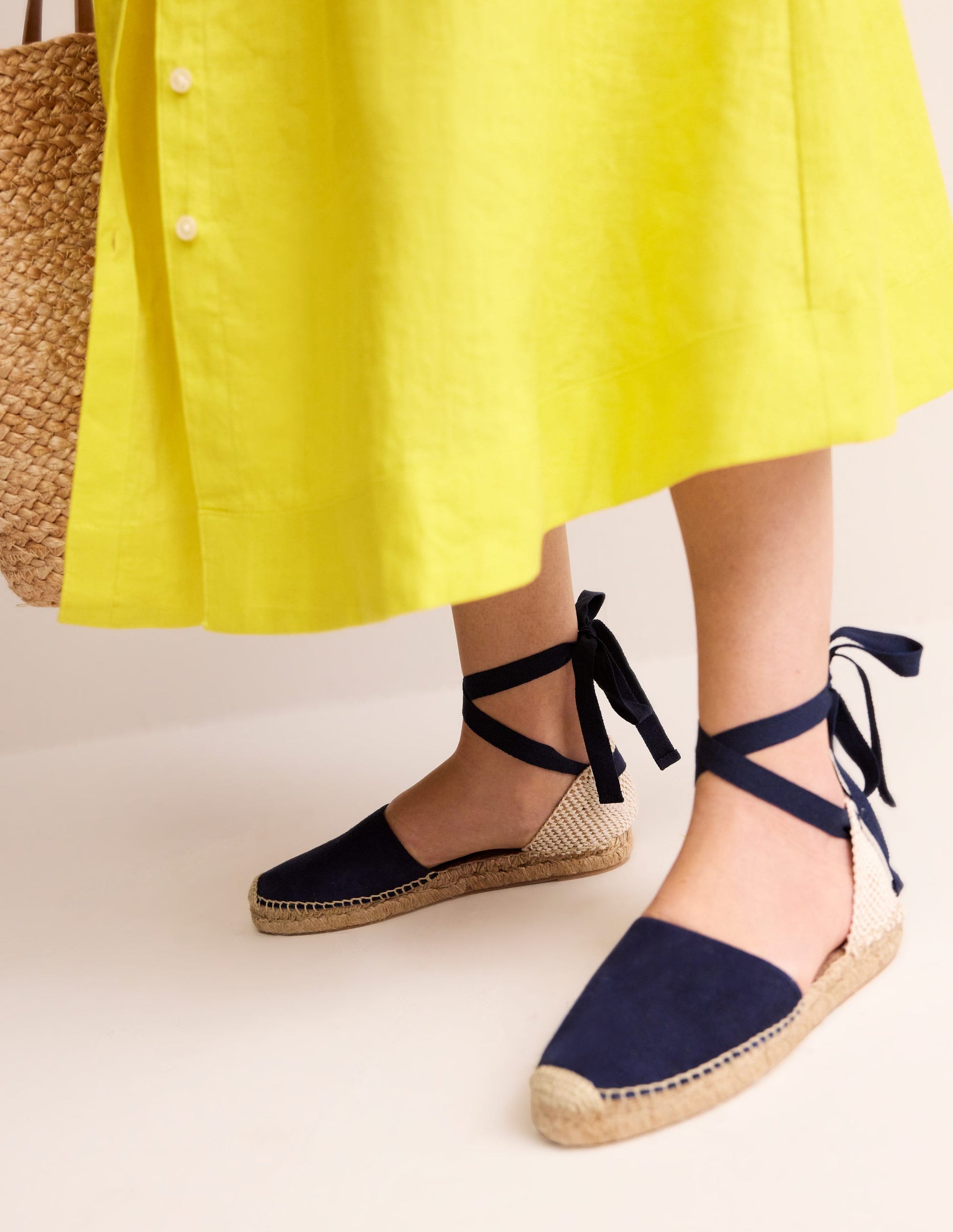 Ankle Tie Flat Espadrilles-Navy suede-1