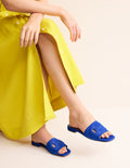 Stitch Cut Out Snaffle Sliders-Bright Blue