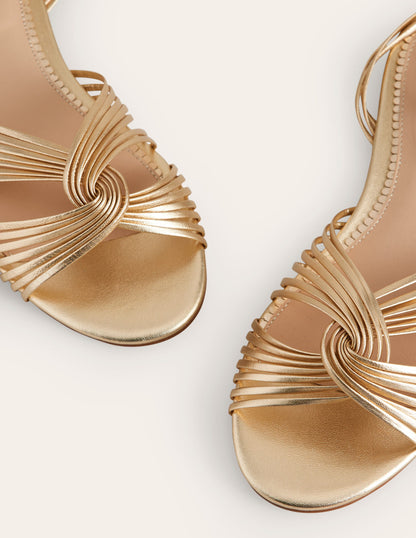 Twist Front Flat Sandals-Gold Metallic Leather-4