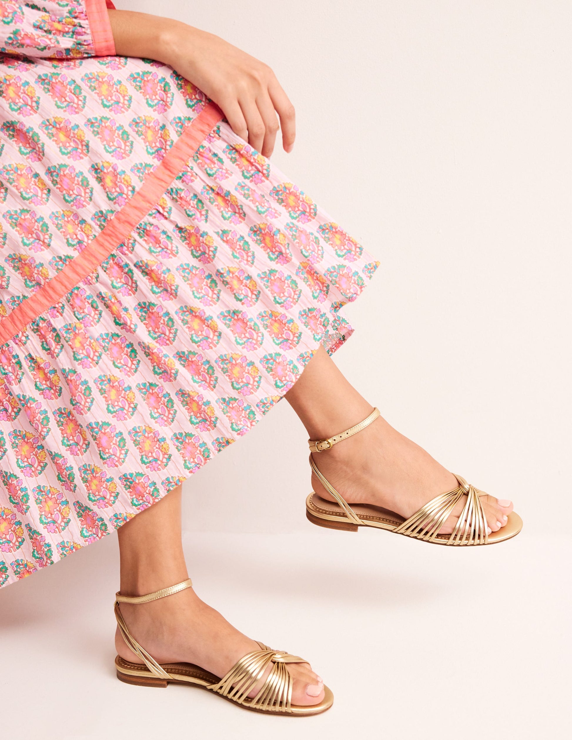 Twist Front Flat Sandals-Gold Metallic Leather-1