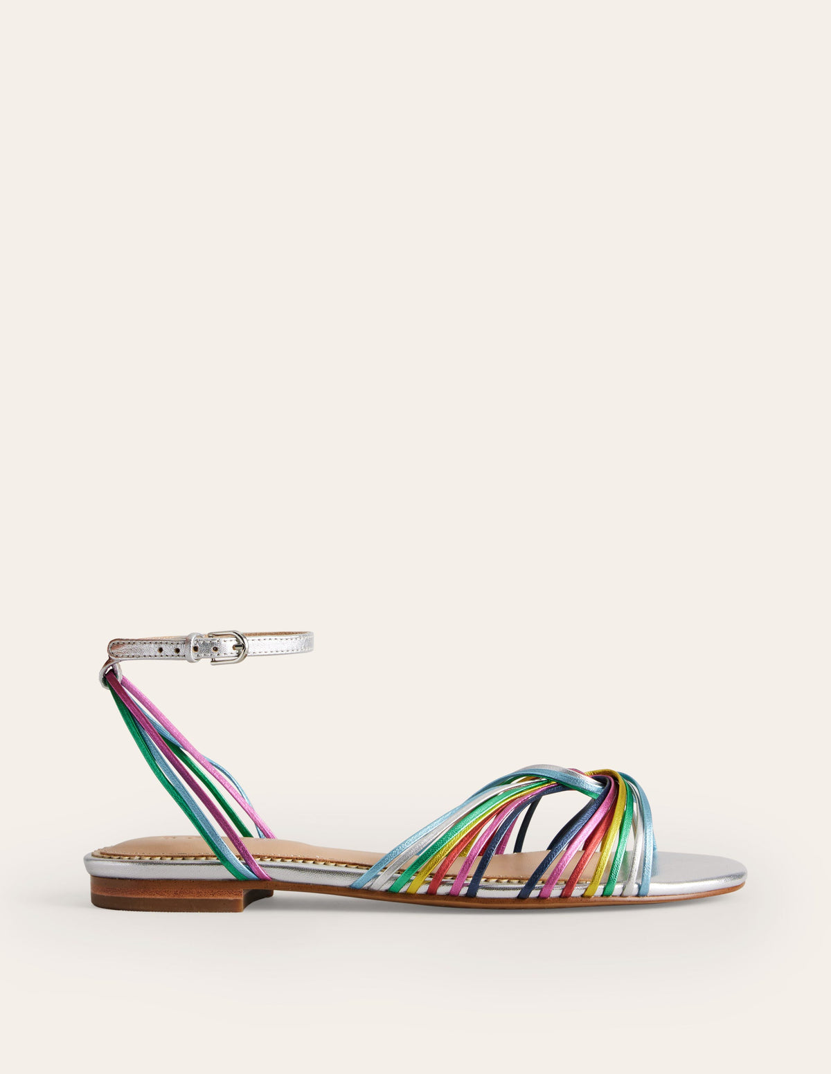 Twist Front Flat Sandals-Multi Metallic Leather-3