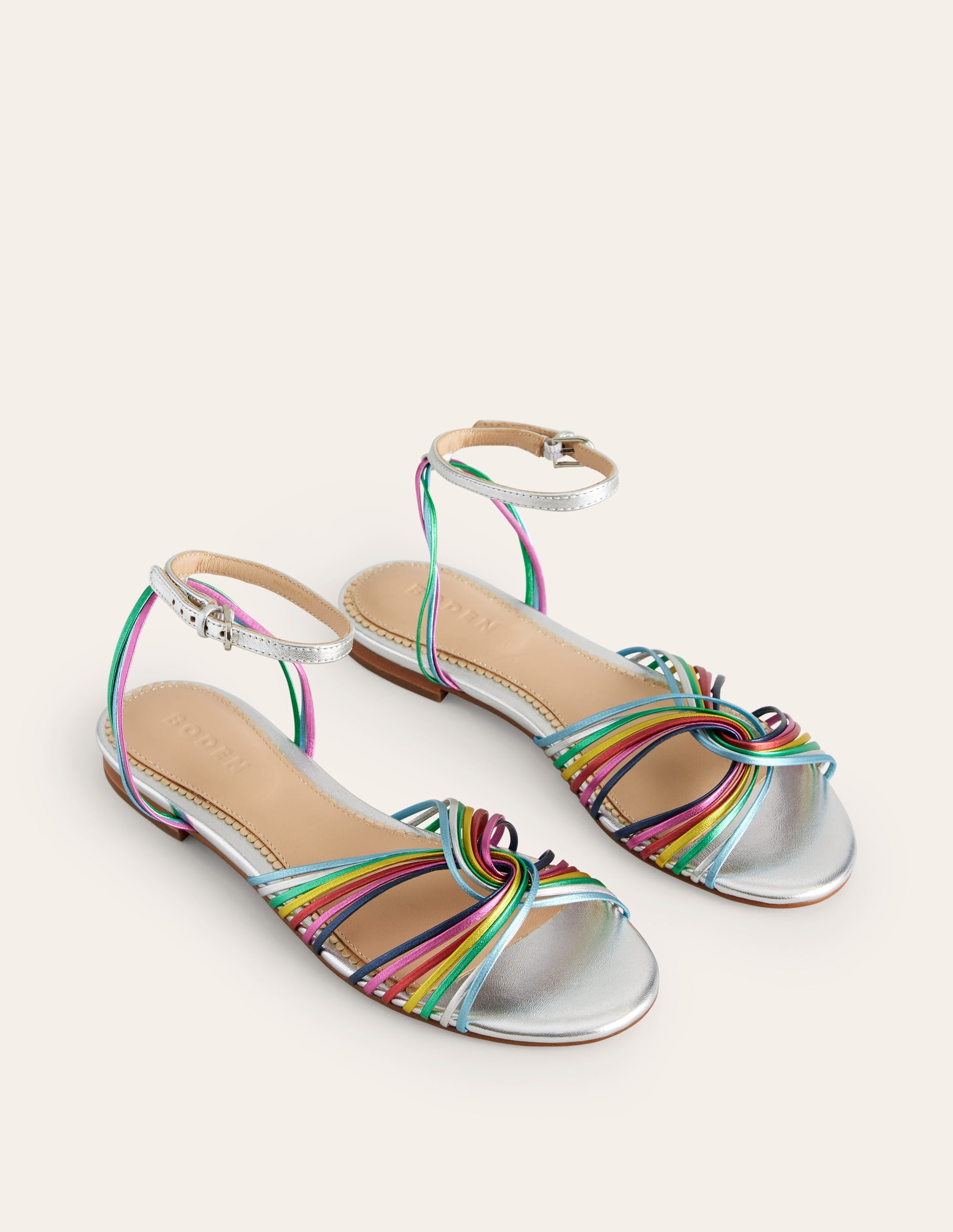 Twist Front Flat Sandals-Multi Metallic Leather - Image 4