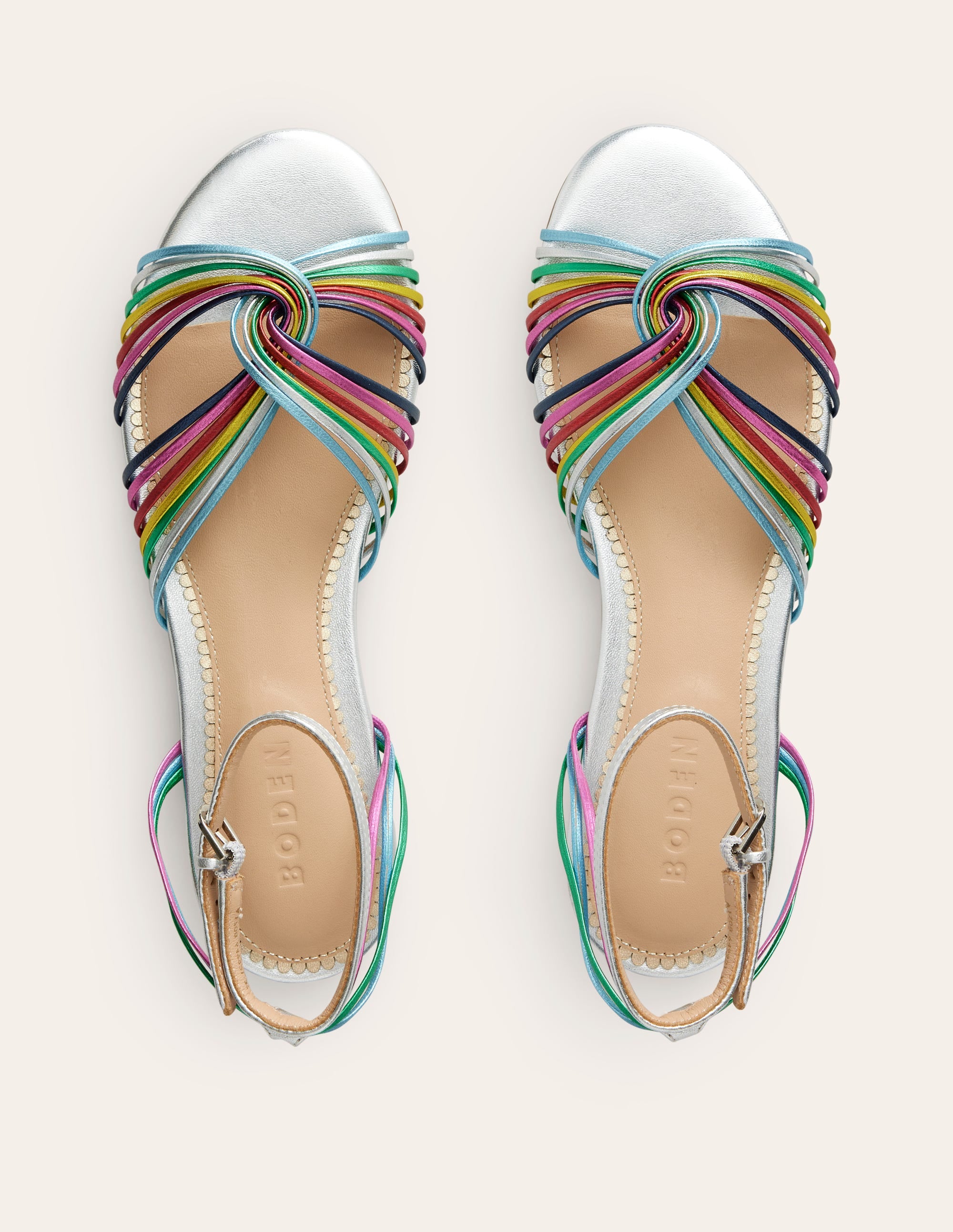 Twist Front Flat Sandals-Multi Metallic Leather - Image 6