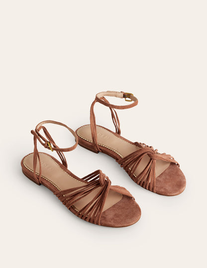 Twist Front Flat Sandals-Tan Suede-3