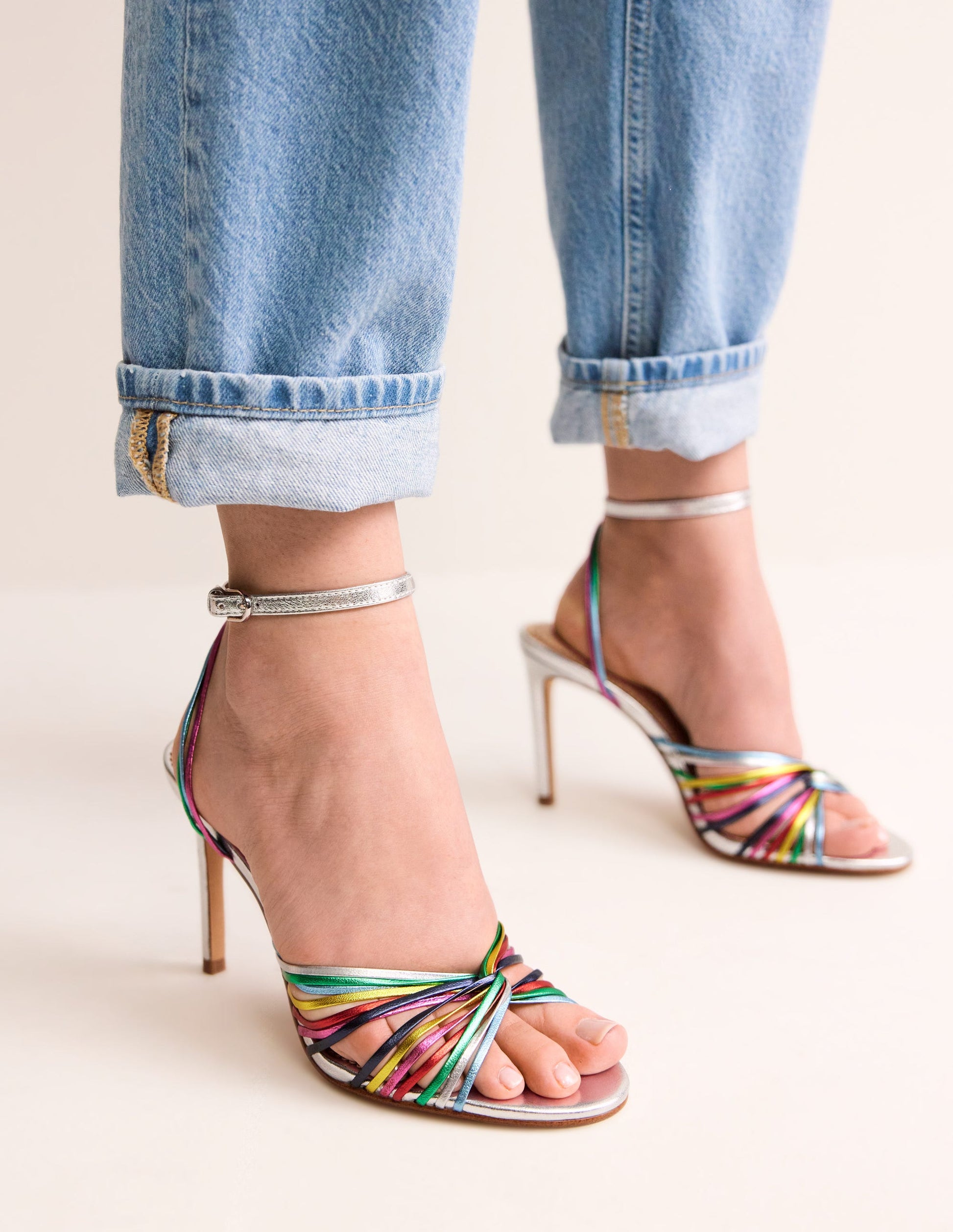 Twist Front Heeled Sandals-Multi Metallic Leather-1