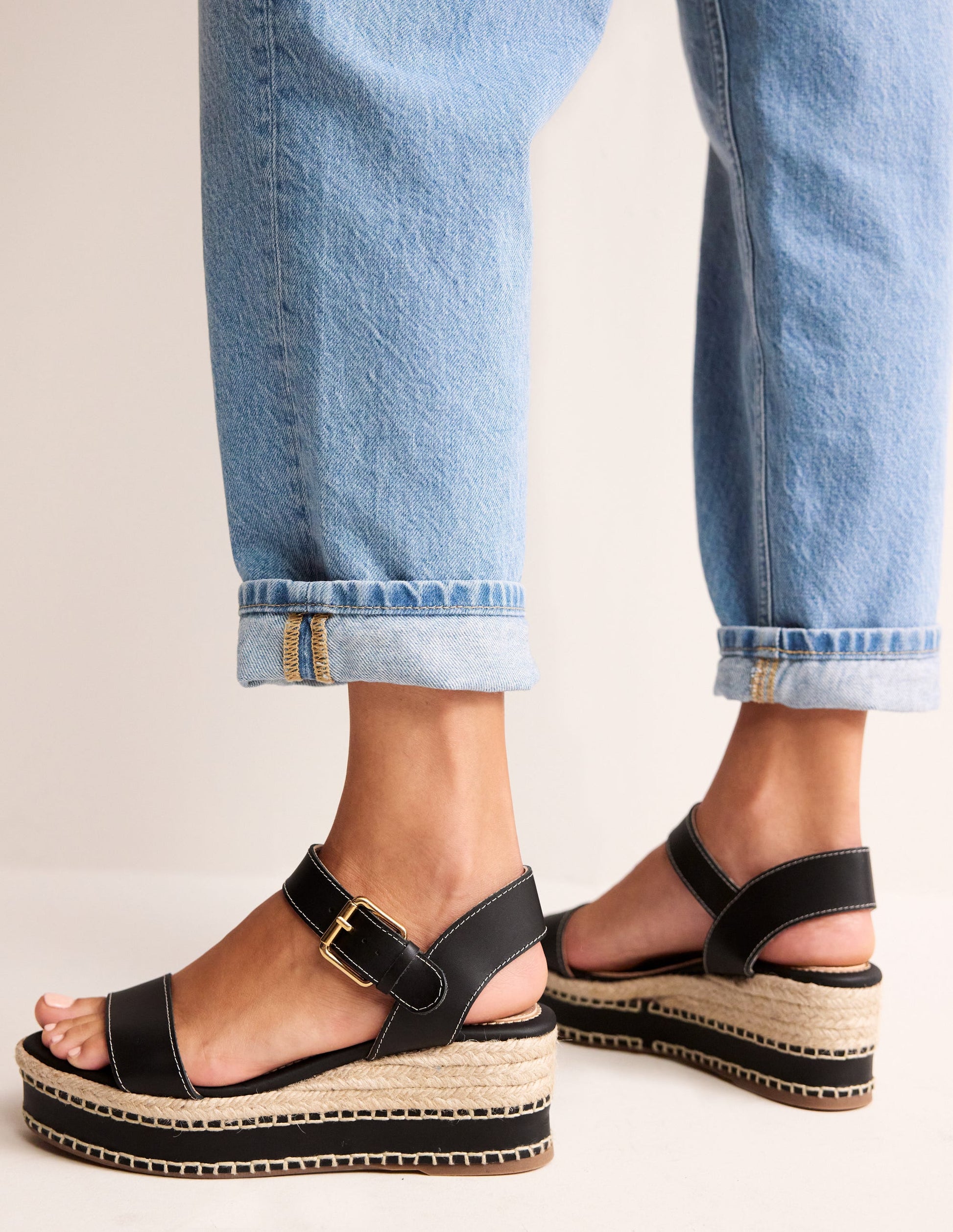 Stitched Wedge Espadrilles-Black-1