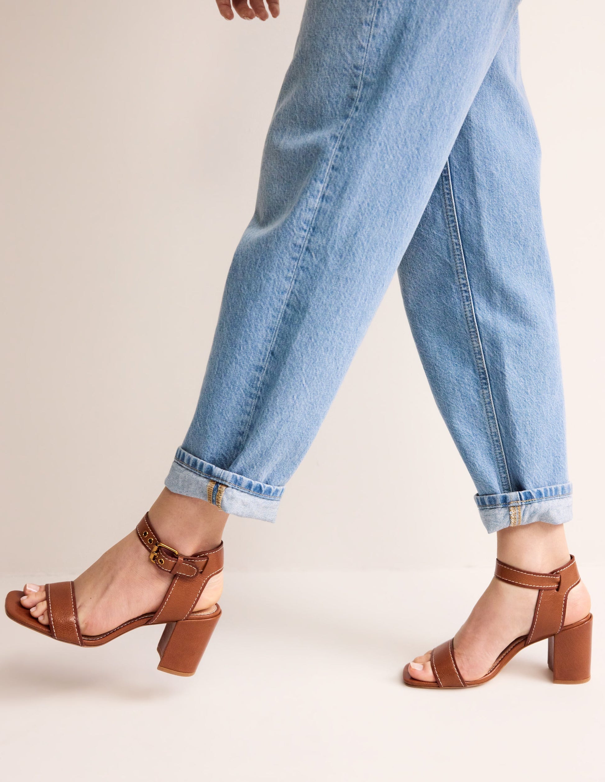 Ankle Strap Heeled Sandals-Tan Leather-1