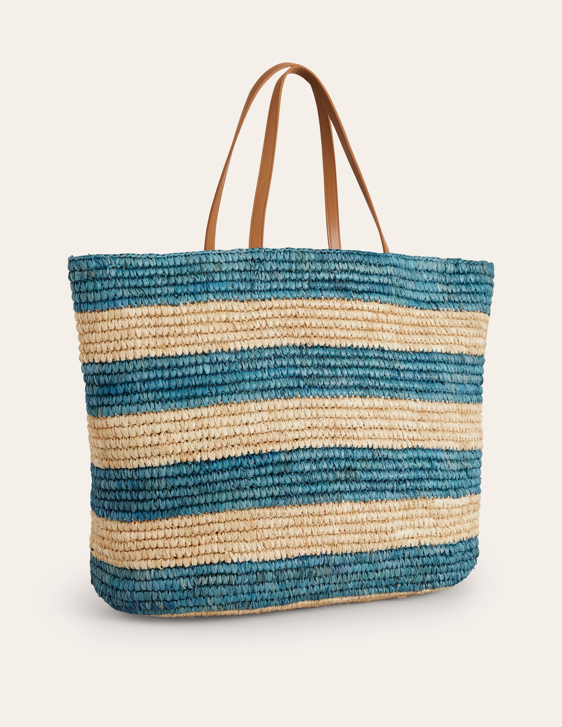 Raffia Tote Bag-Blue Stripe-3