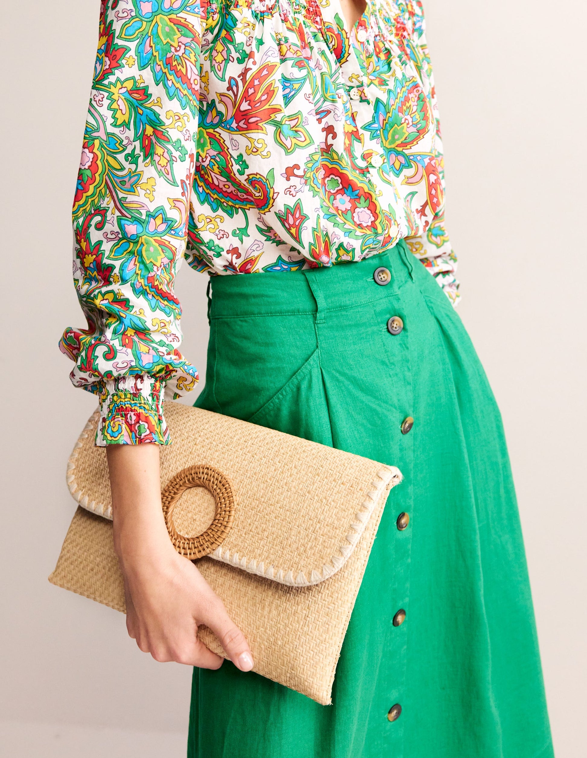 Raffia Clutch Bag-Natural-1