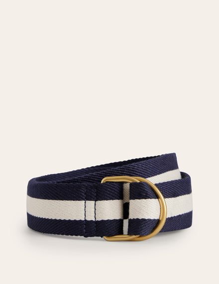 Webbing D-Ring Belt-Navy and Ivory