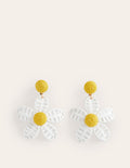 Raffia Flower Earrings-Natural