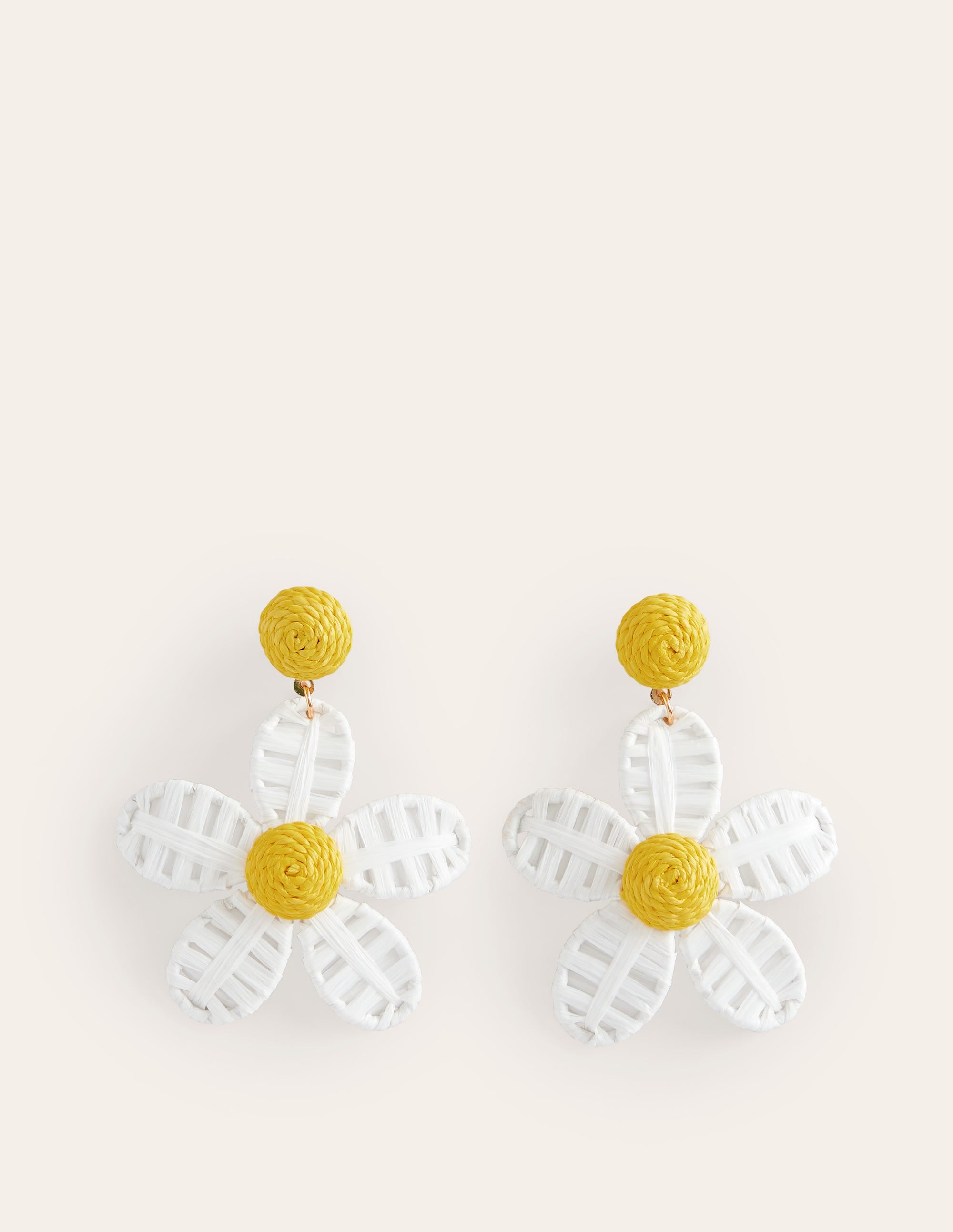 Raffia Flower Earrings-Natural - Image 1