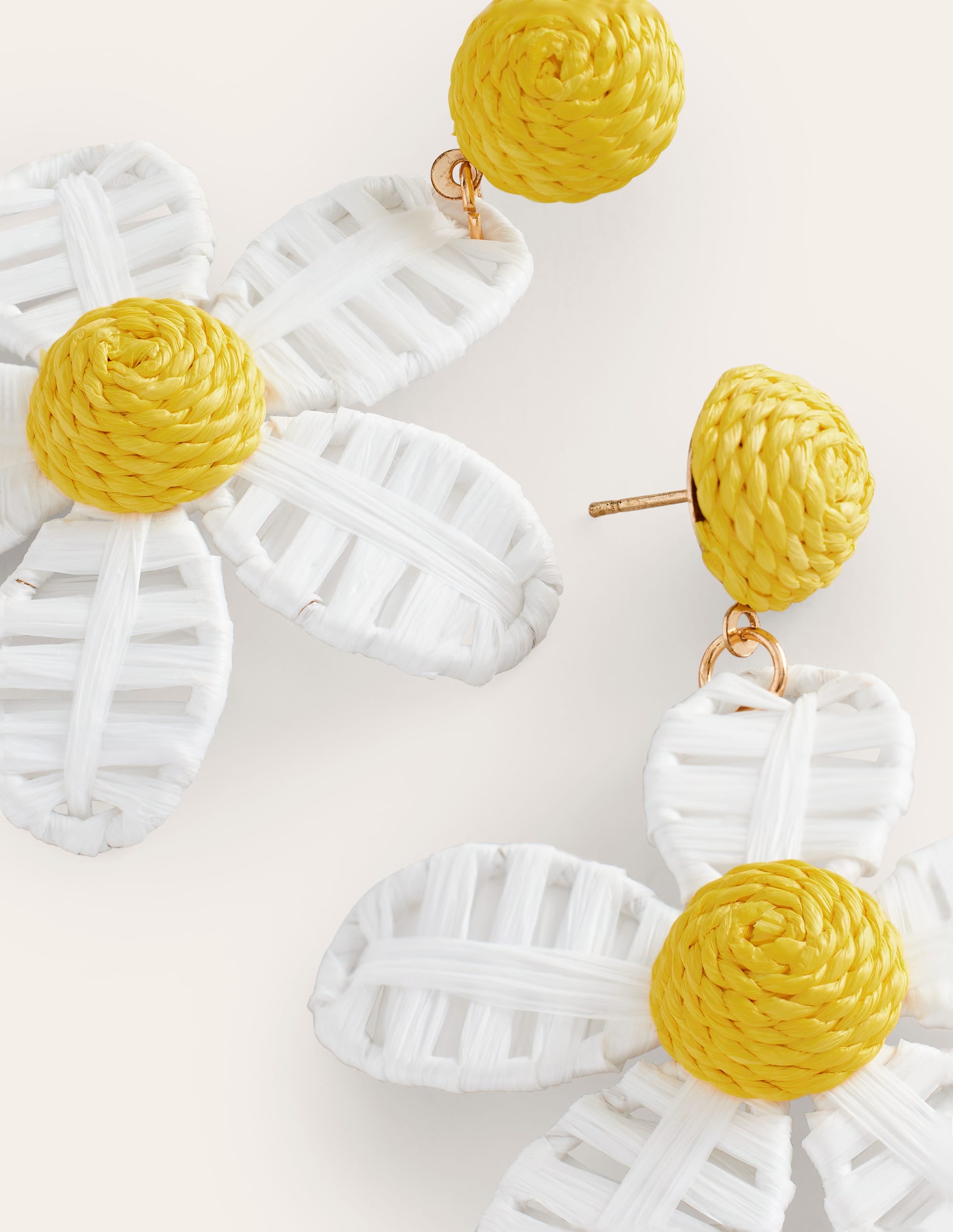 Raffia Flower Earrings-Natural - Image 3