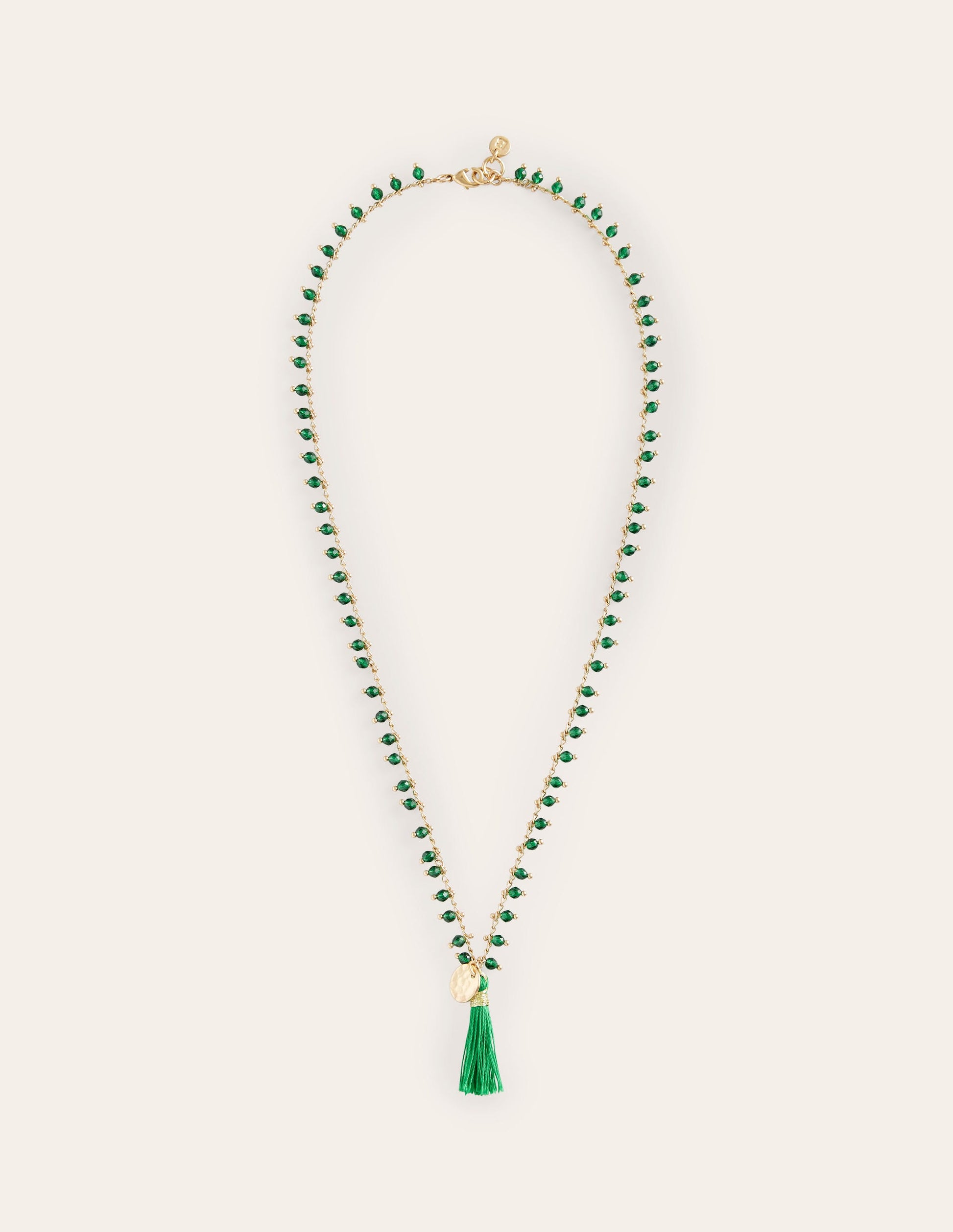 Beaded Tassel Necklace-Green-2