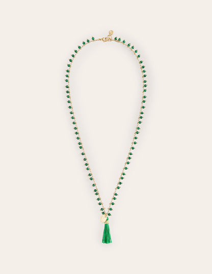 Beaded Tassel Necklace-Green-2