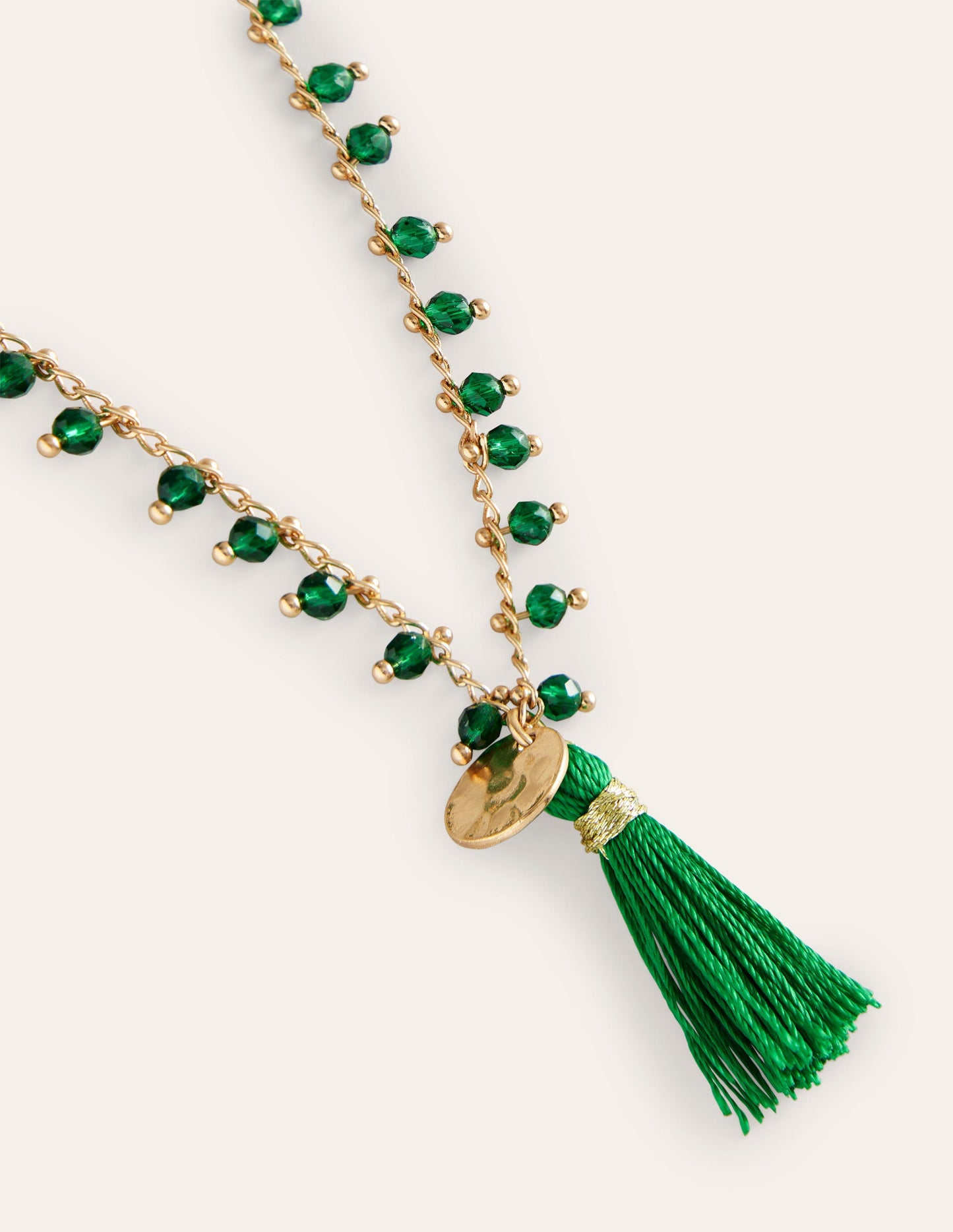 Beaded Tassel Necklace-Green