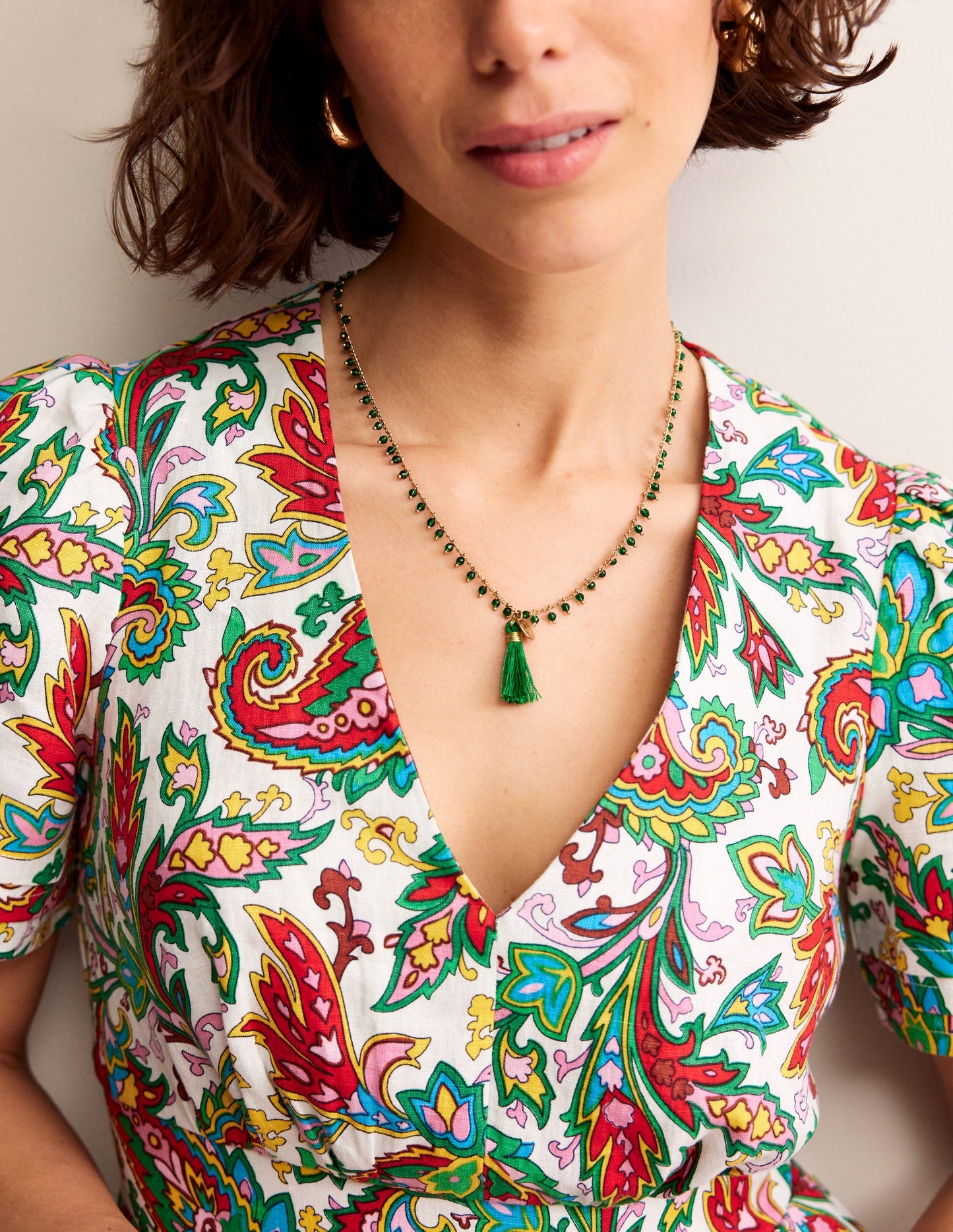 Beaded Tassel Necklace-Green