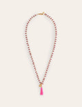 Beaded Tassel Necklace-Pink
