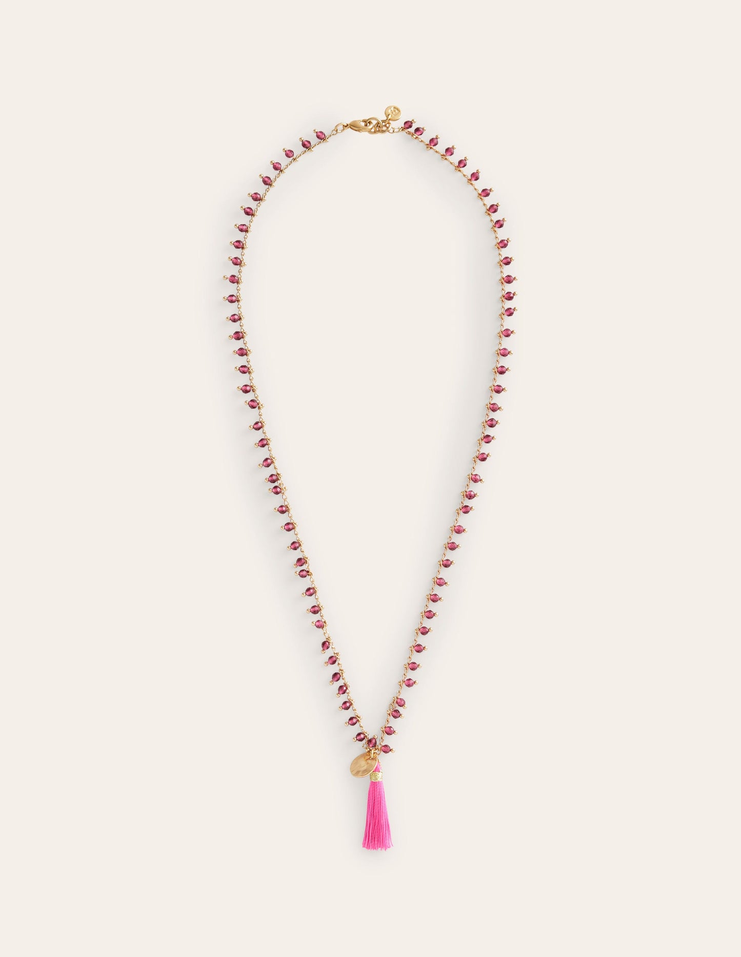 Beaded Tassel Necklace-Pink