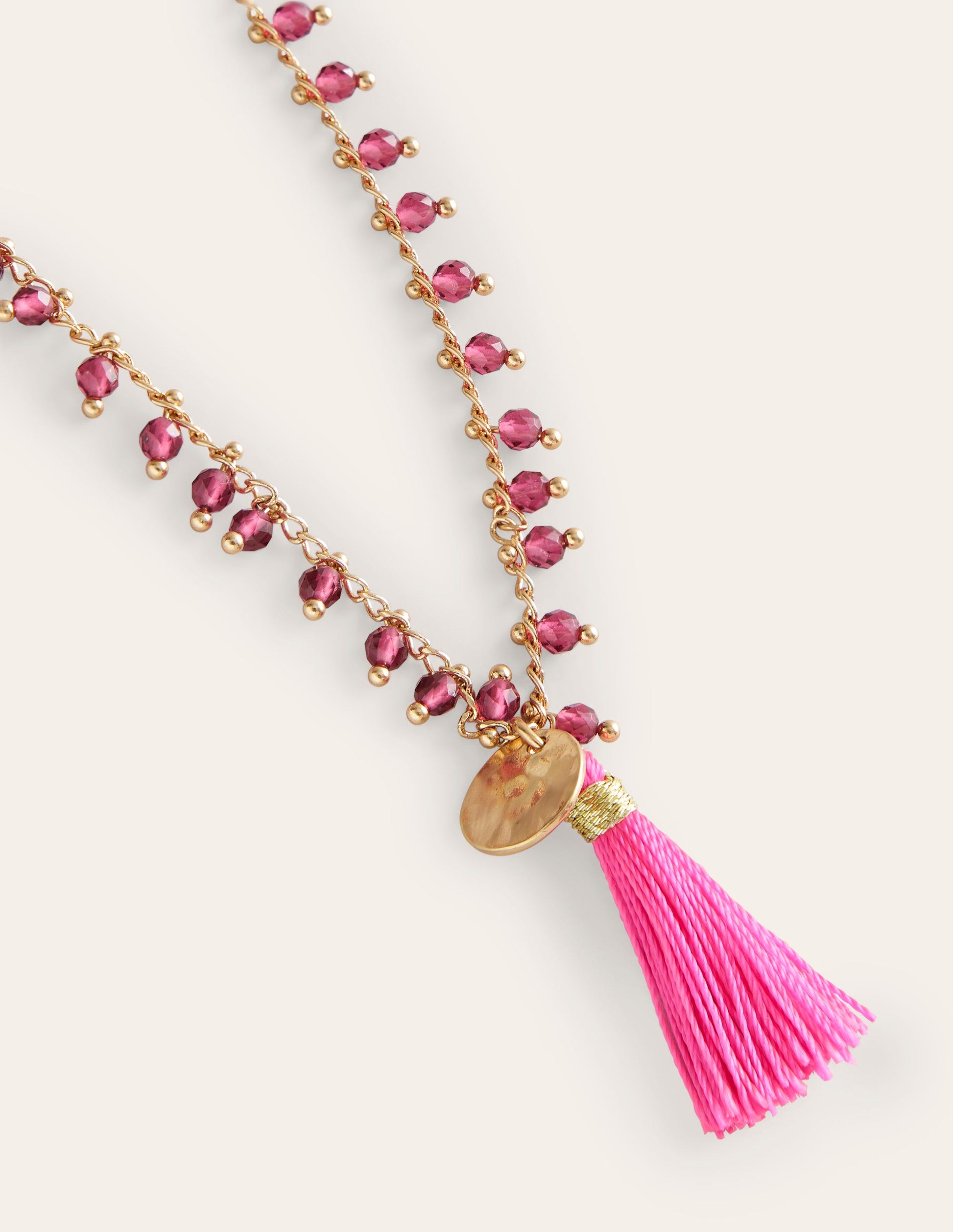 Beaded Tassel Necklace-Pink-3