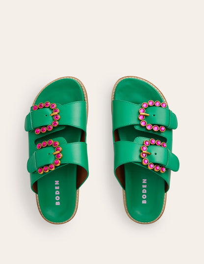Double Buckle Sliders-Rich Emerald-5