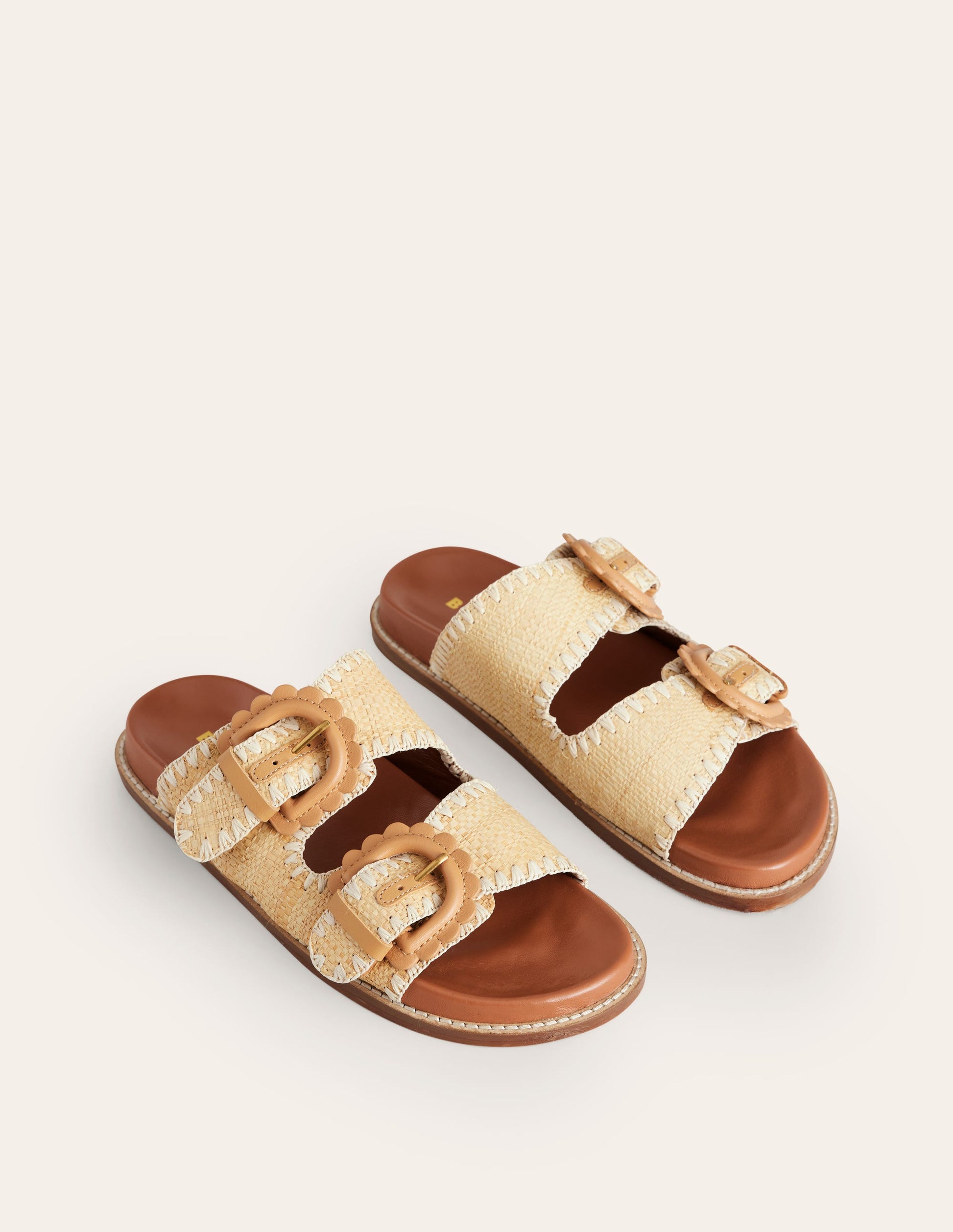 Double Buckle Sliders-Natural Raffia-4