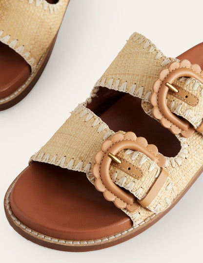 Double Buckle Sliders-Natural Raffia-5