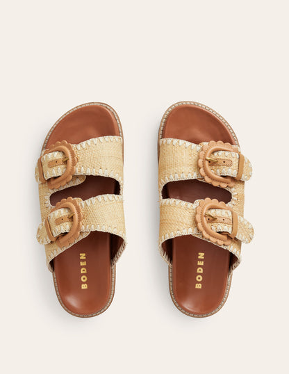 Double Buckle Sliders-Natural Raffia-6
