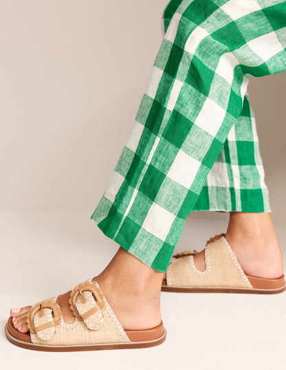 Double Buckle Sliders-Natural Raffia-1