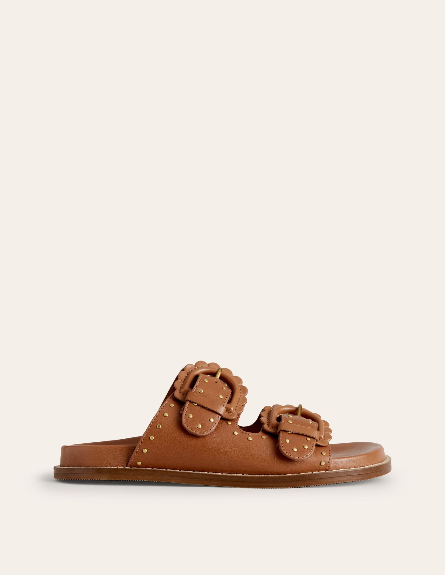 Double Buckle Sliders-Tan Stud