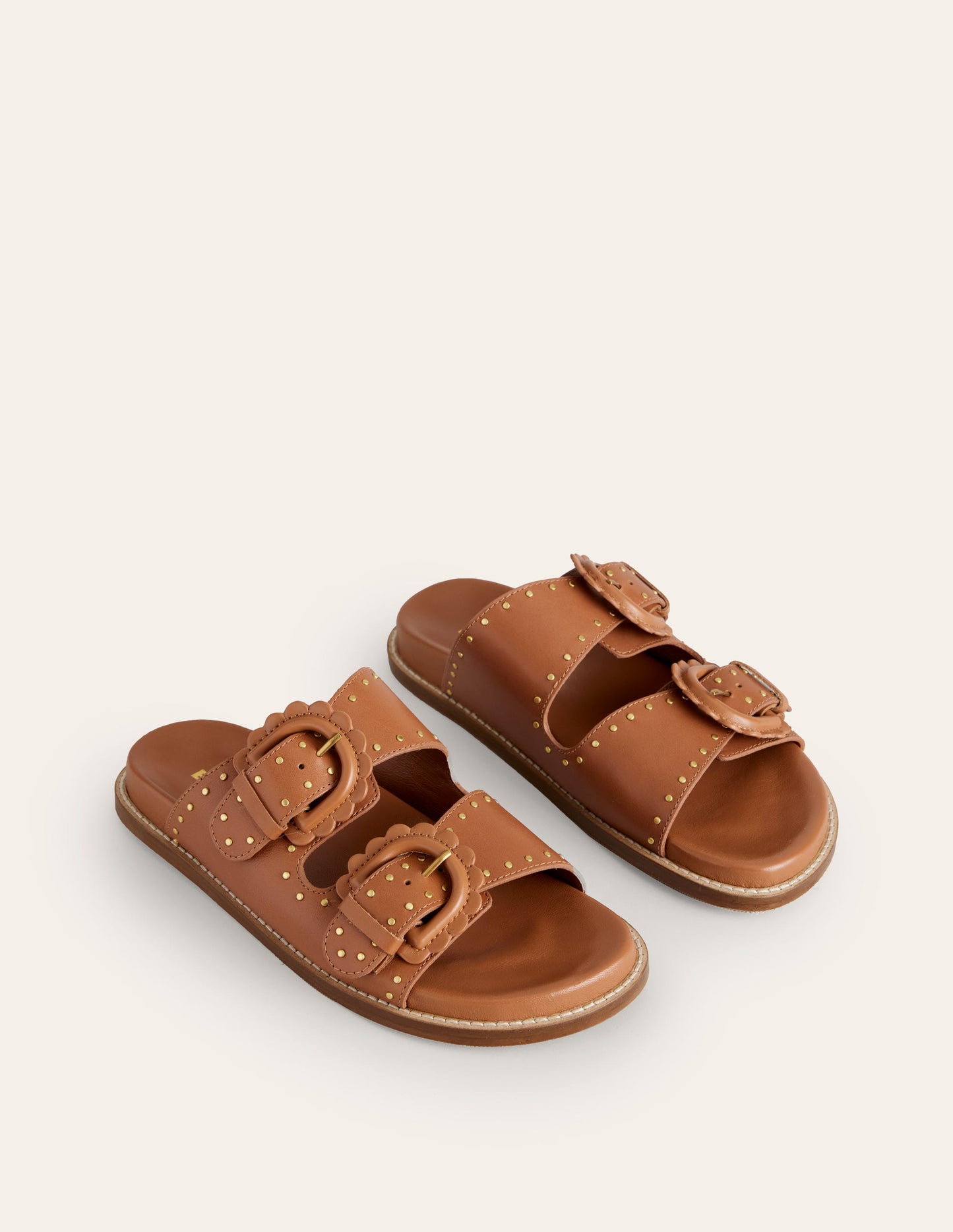 Double Buckle Sliders-Tan Stud