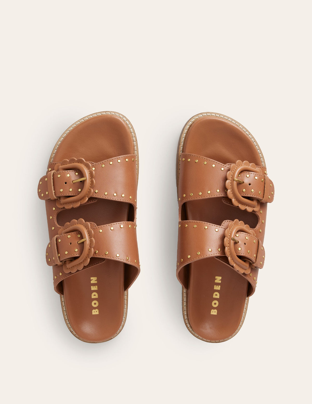 Double Buckle Sliders-Tan Stud - Image 7