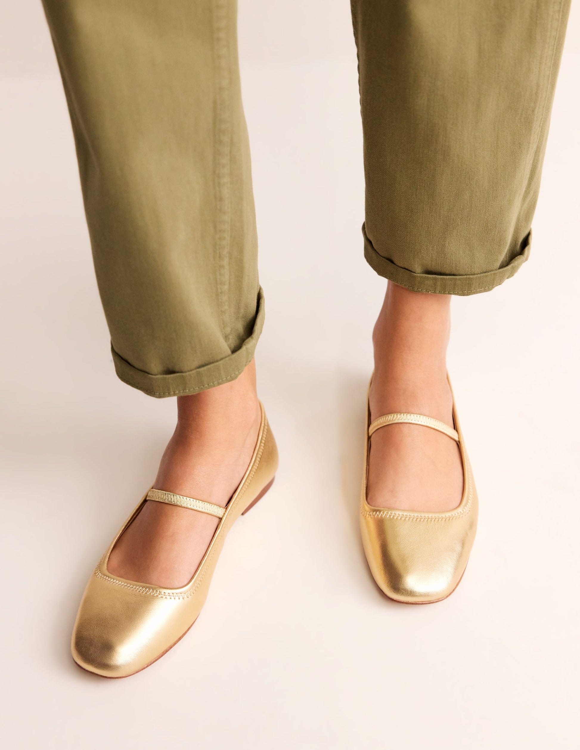 Thea Mary Jane Ballet Flats-Gold Metallic Leather-2