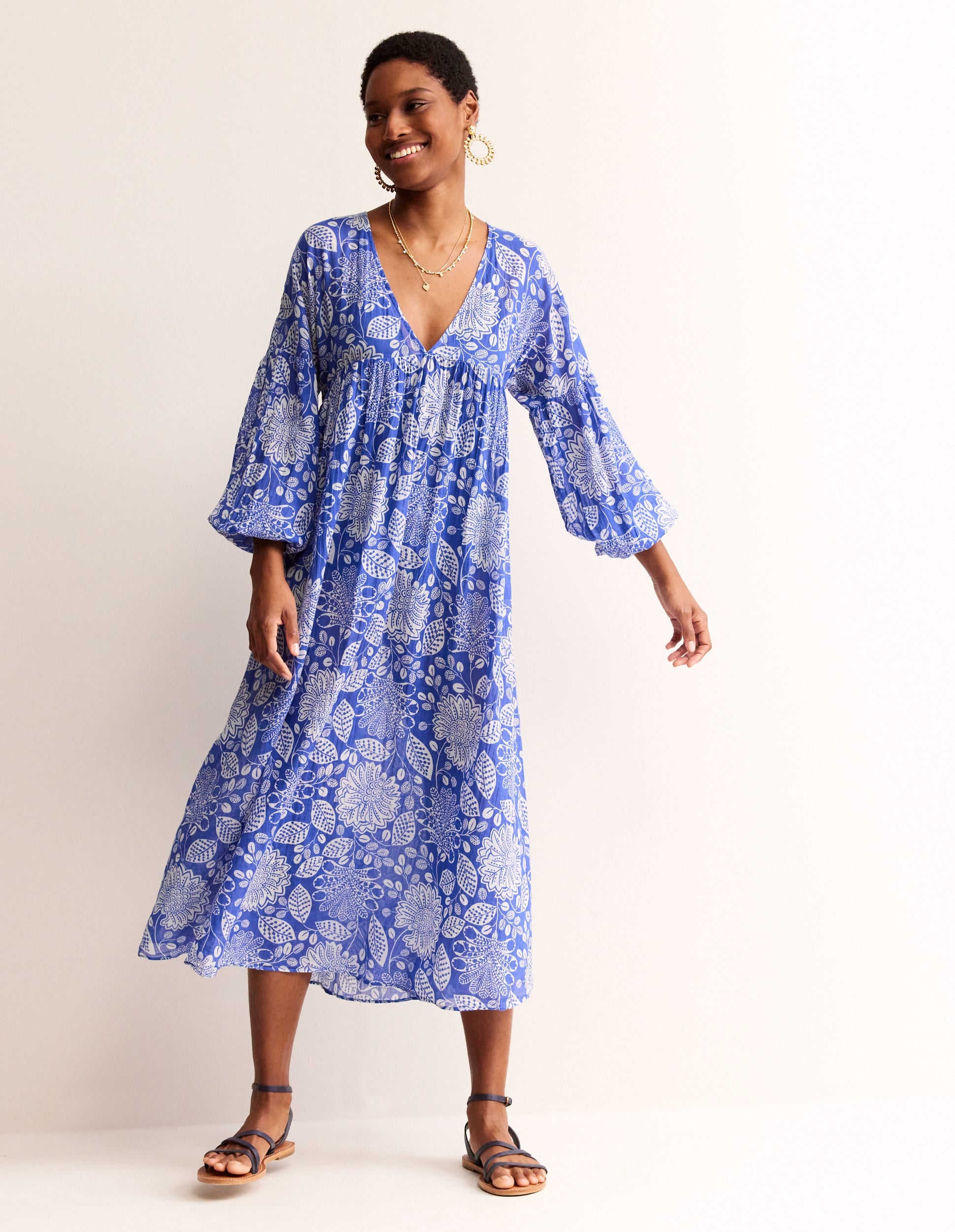Sarah Maxi Kaftan Dress-Surf The Web, Gardenia Swirl - Image 2