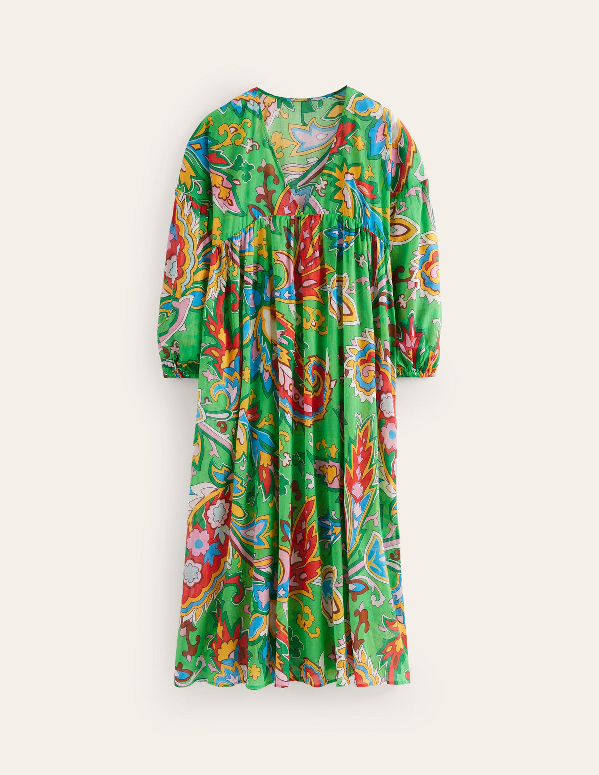 Sarah Maxi Kaftan Dress-Kelly Green, Paisley Azure - Image 5