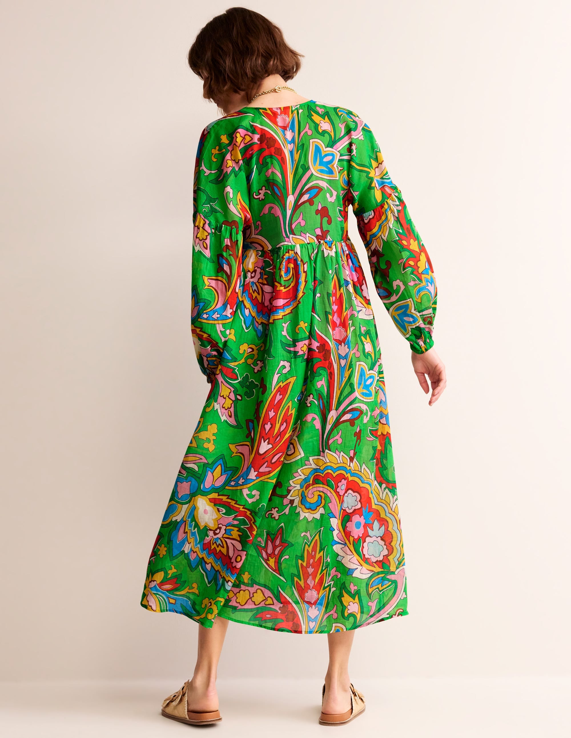 Sarah Maxi Kaftan Dress-Kelly Green, Paisley Azure - Image 4