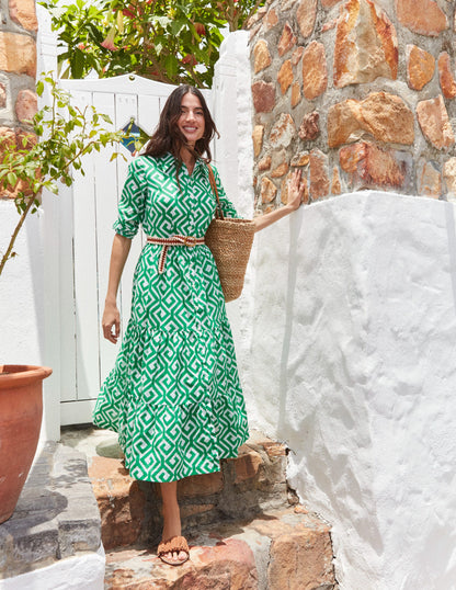 Flo Cotton Midi Shirt Dress-Green Tambourine, Maze