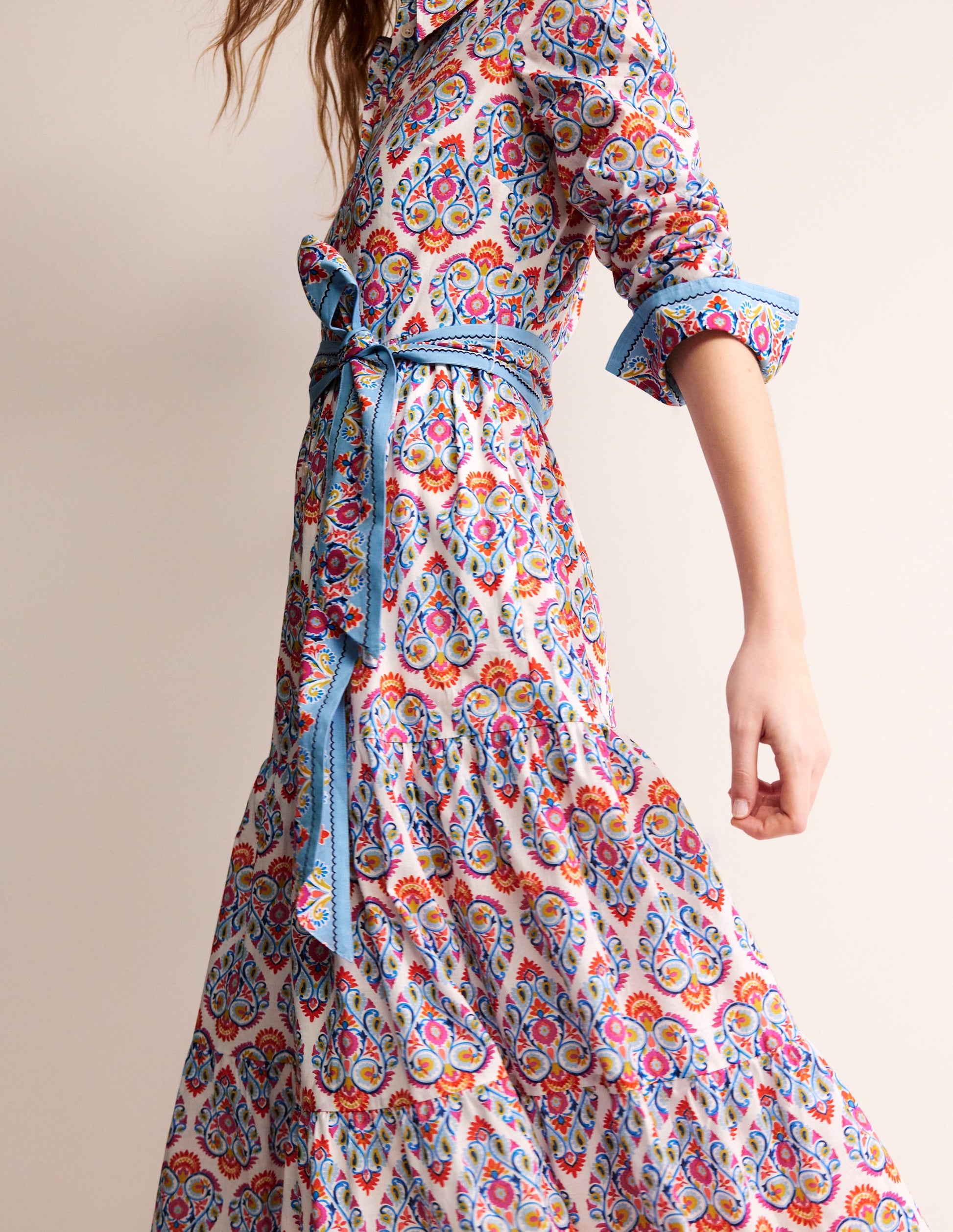 Flo Cotton Midi Shirt Dress-Air Blue, Flora Stamp-2