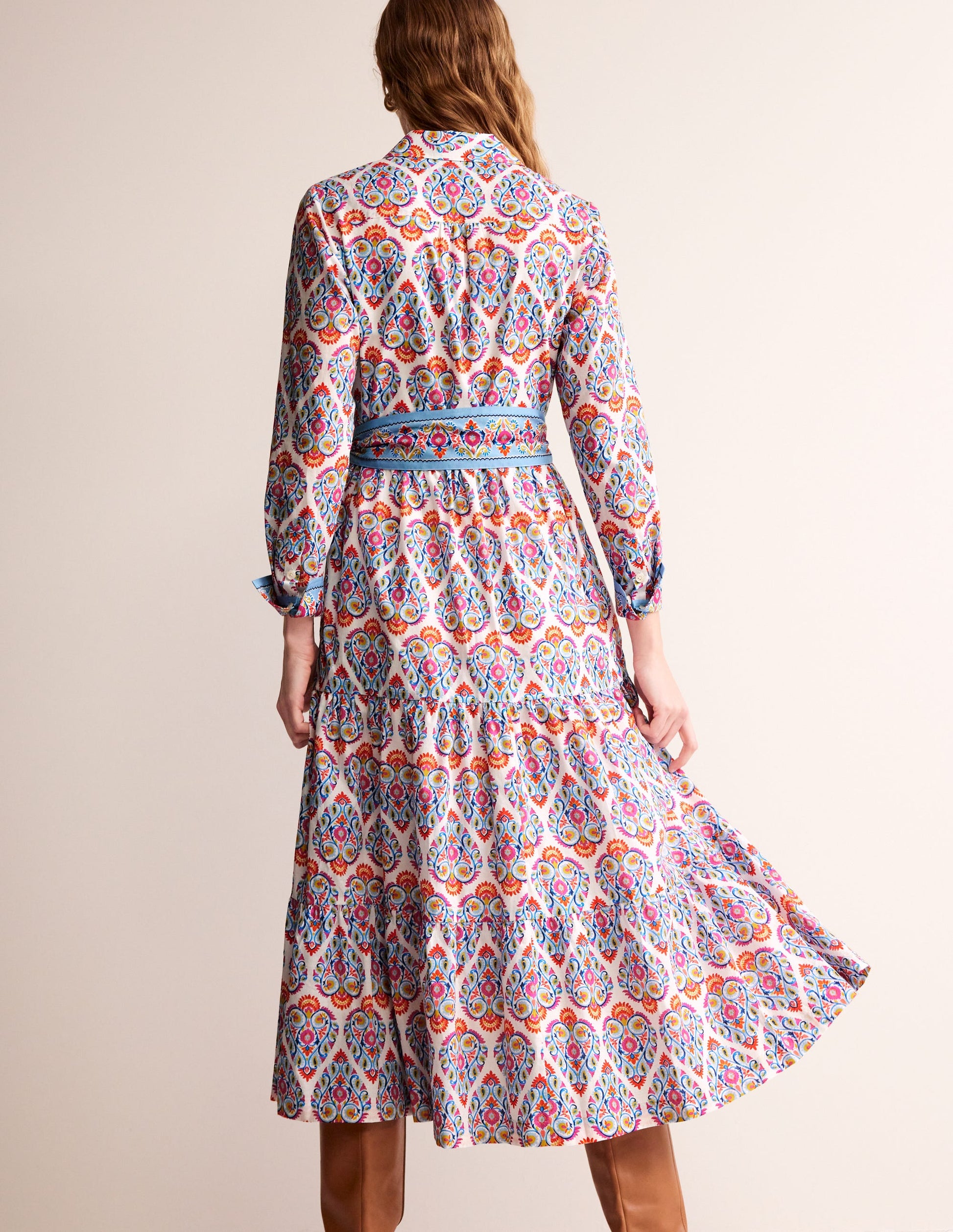 Flo Cotton Midi Shirt Dress-Air Blue, Flora Stamp-3