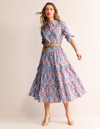 Flo Cotton Midi Shirt Dress-Air Blue, Flora Stamp-6