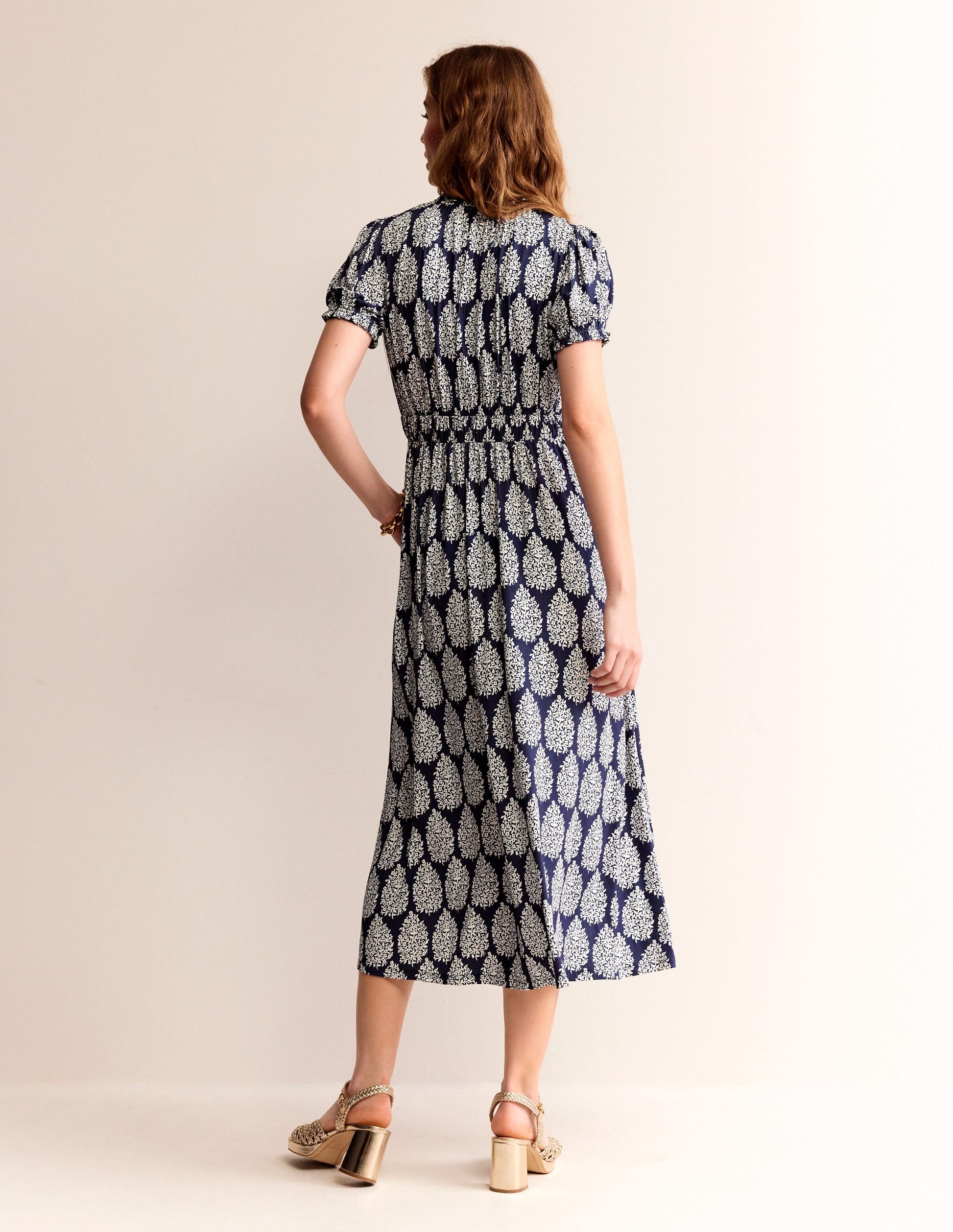 Rosanna Jersey Midi Tea Dress-French Navy, Floret Paisley-3