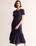 Emma Tiered Jersey Midi Dress-Navy