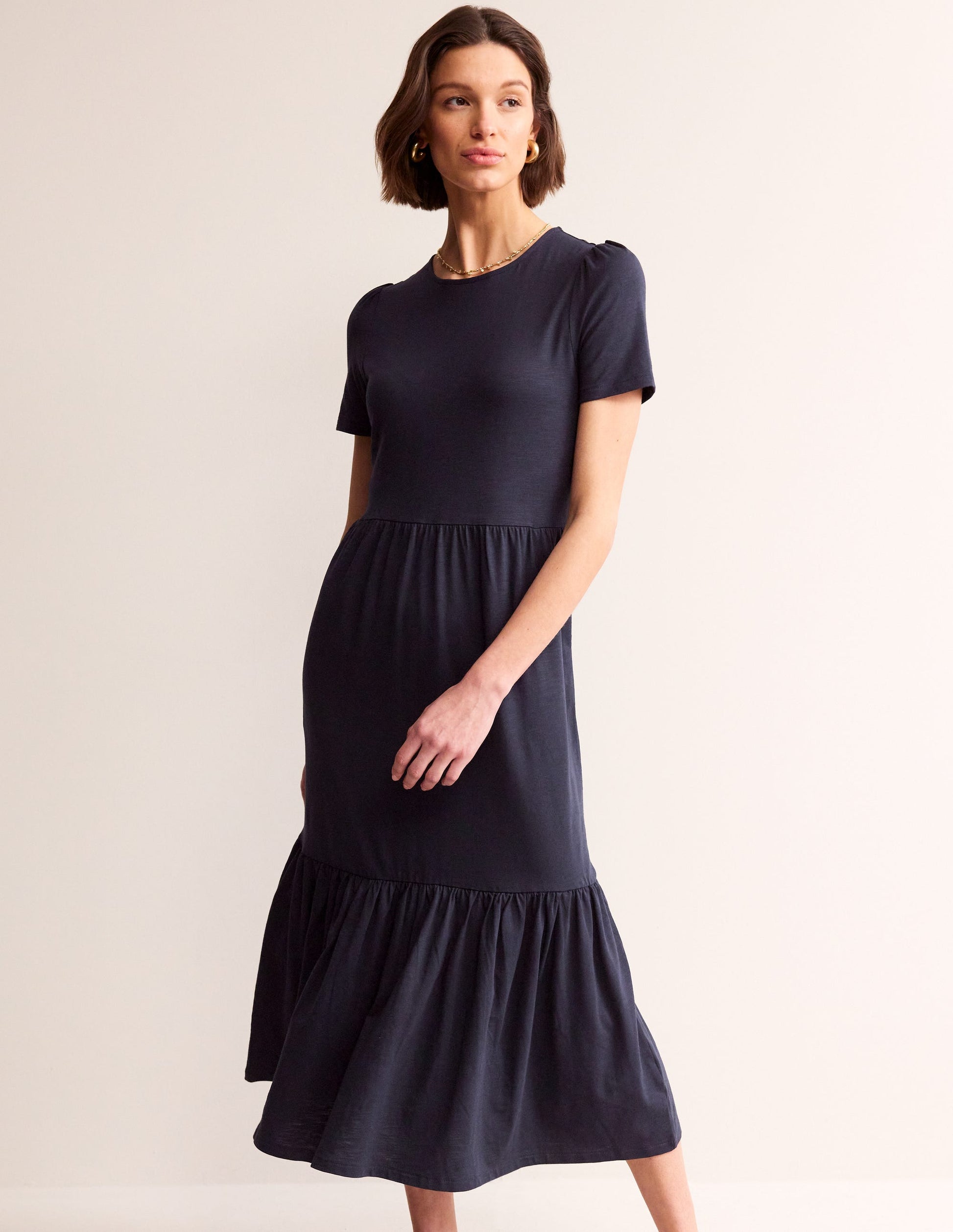 Emma Tiered Jersey Midi Dress-Navy-1