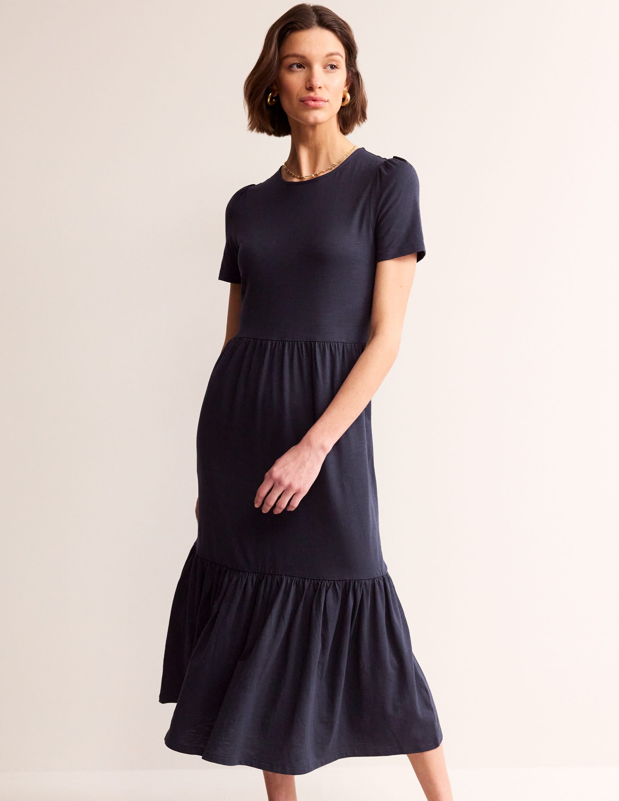 Emma Tiered Jersey Midi Dress-Navy - Image 1