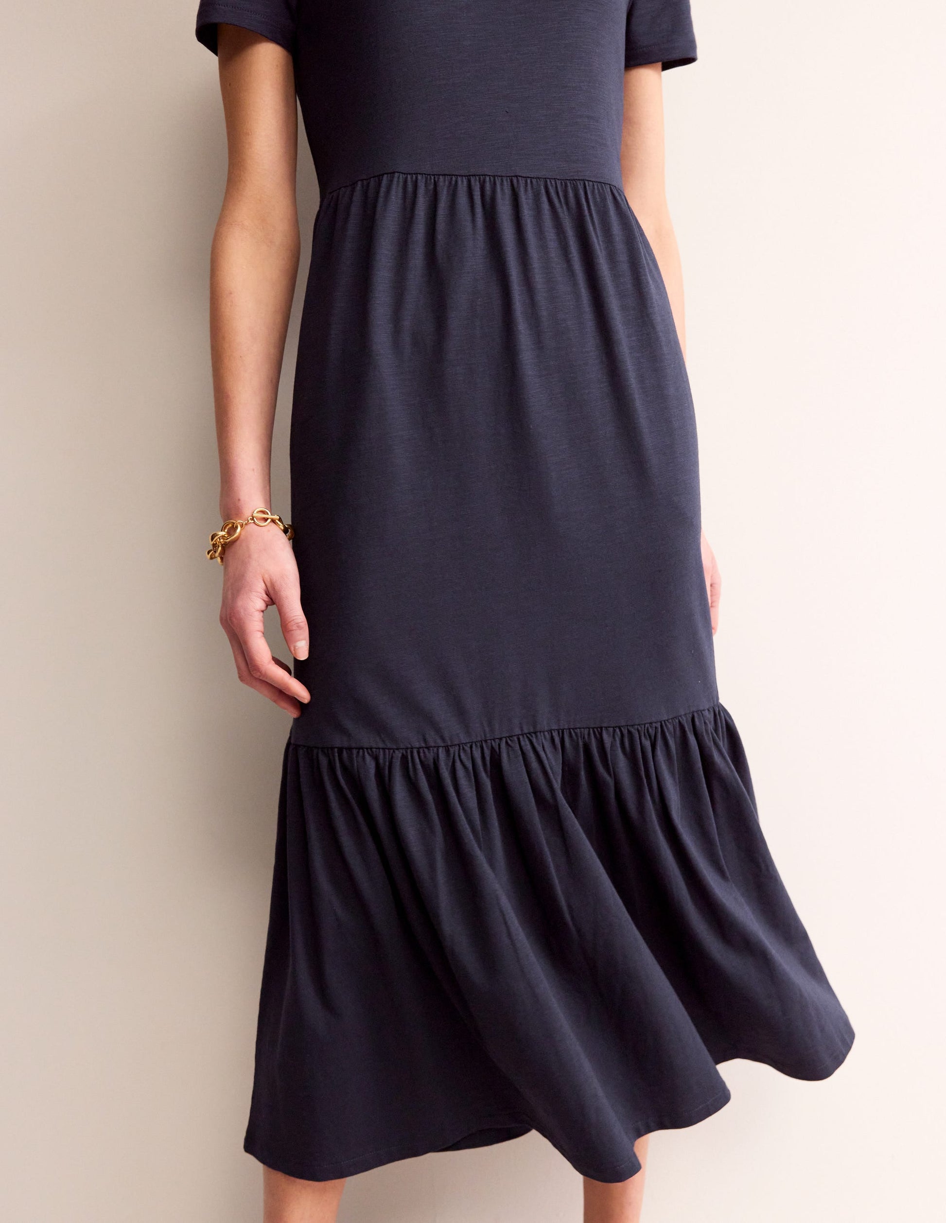 Emma Tiered Jersey Midi Dress-Navy-2