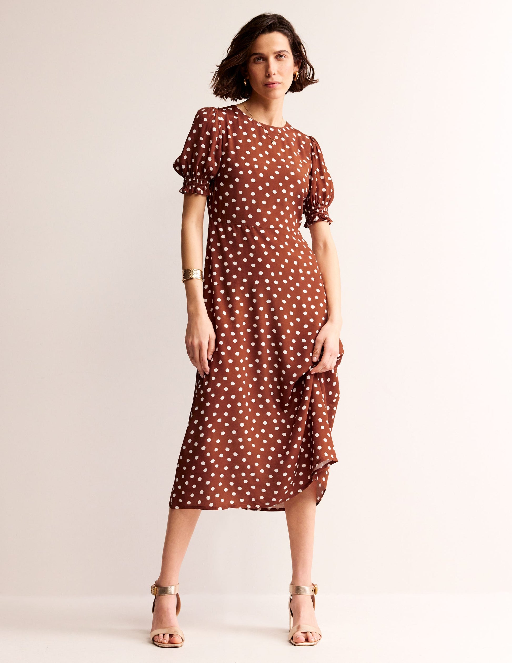Corinne Midi Tea Dress-Burnt Henna, Abstract Dot-1