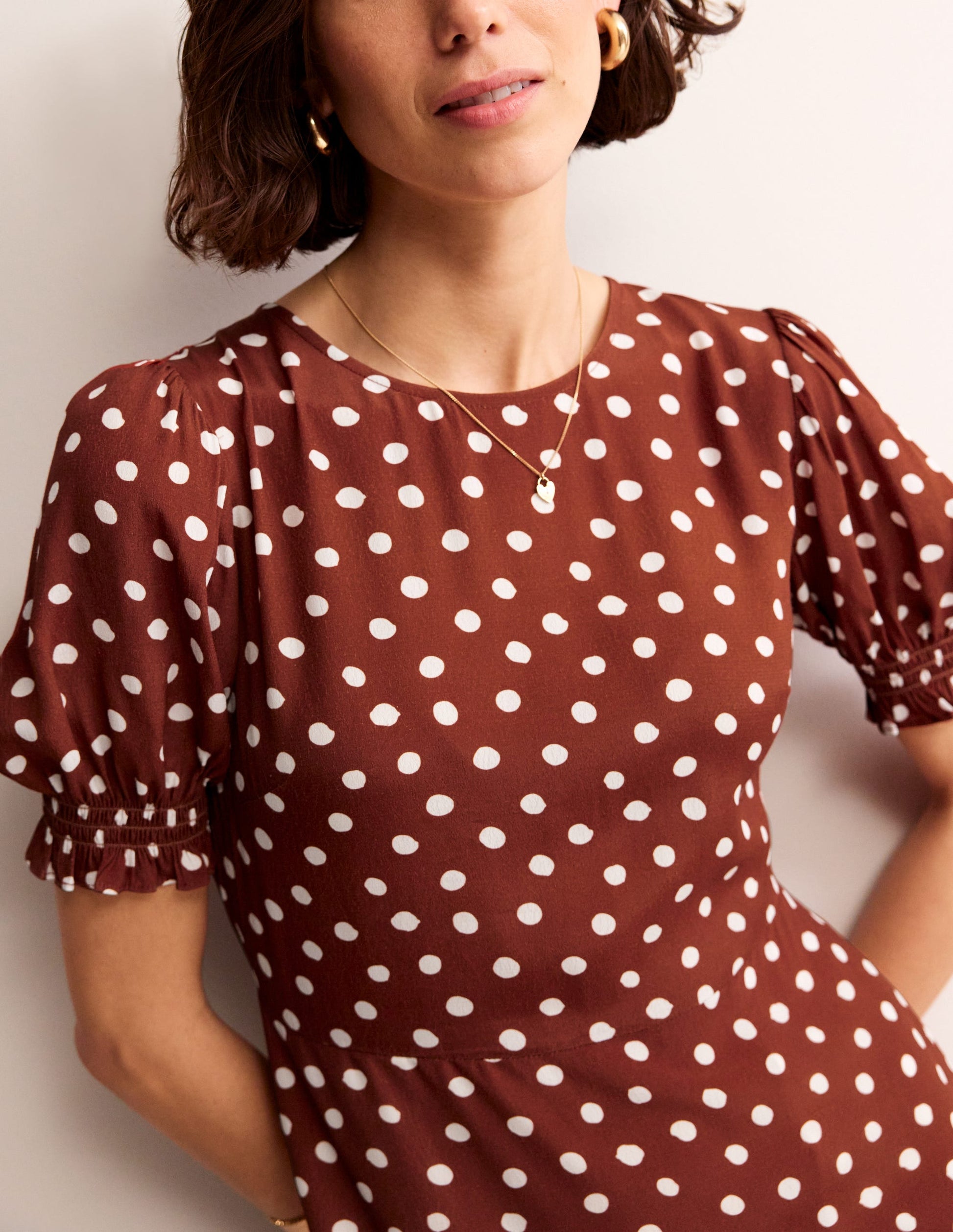 Corinne Midi Tea Dress-Burnt Henna, Abstract Dot-2