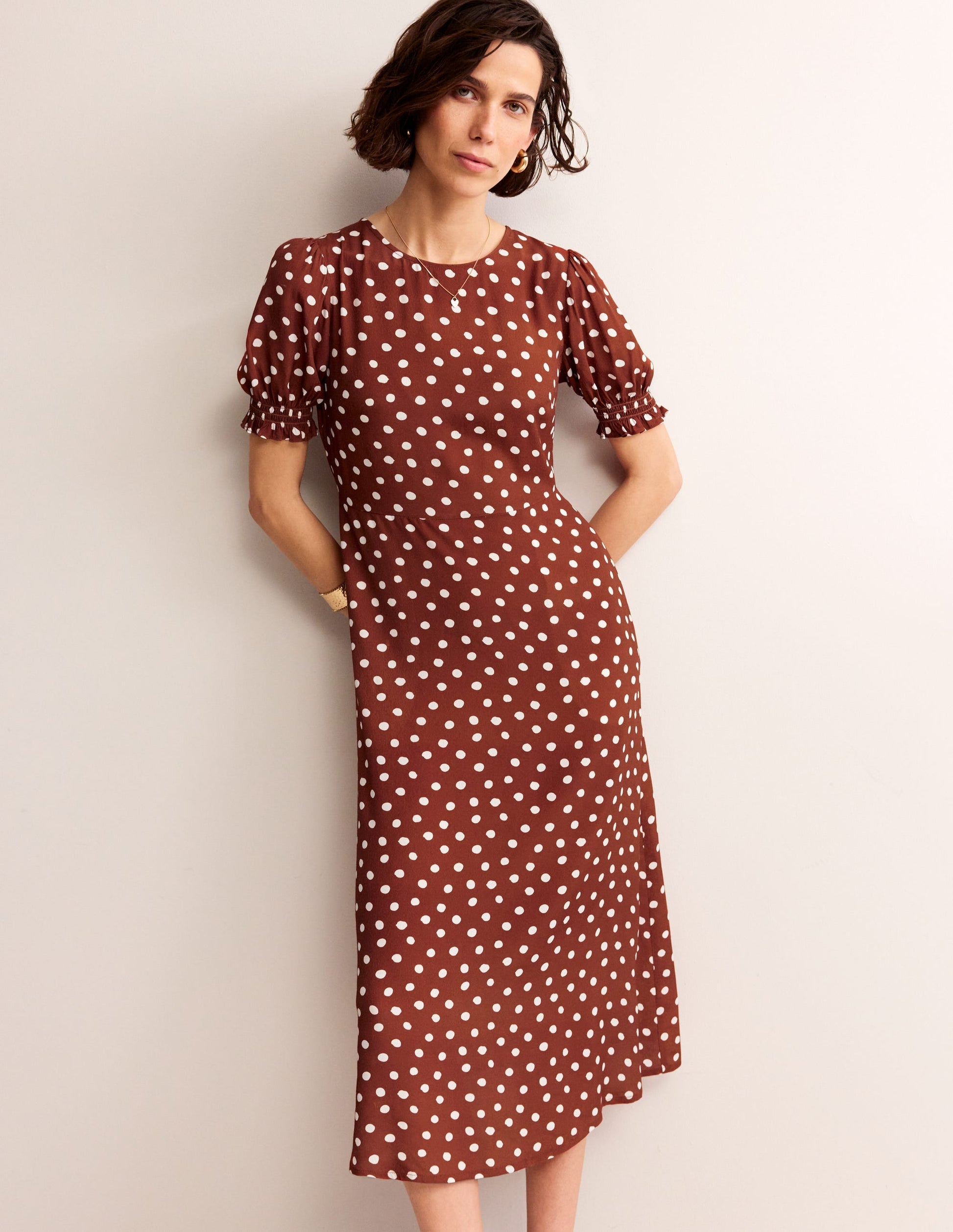 Corinne Midi Tea Dress-Burnt Henna, Abstract Dot-4